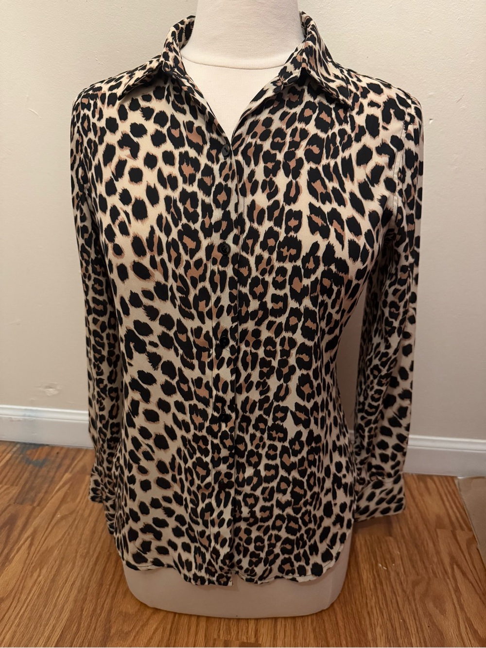 Cynthia Rowley Leopard Print Satin Button Down Blouse | Small | Mob Wife Y2K